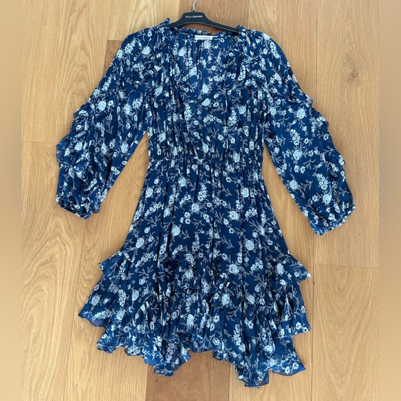 Ulla Johnson Dresses & Skirts - Ulla Johnson - Navy Floral Silk Ruffle Long Sleeve Dress - 4/S